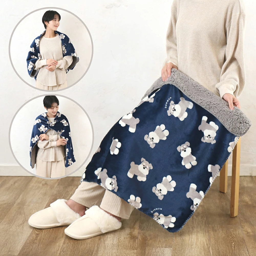Schnauzer-patterned Fleece Blanket Throw (Navy) image 2