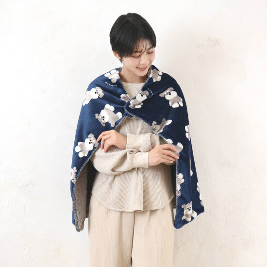 Schnauzer-patterned Fleece Blanket Throw (Navy) image 3