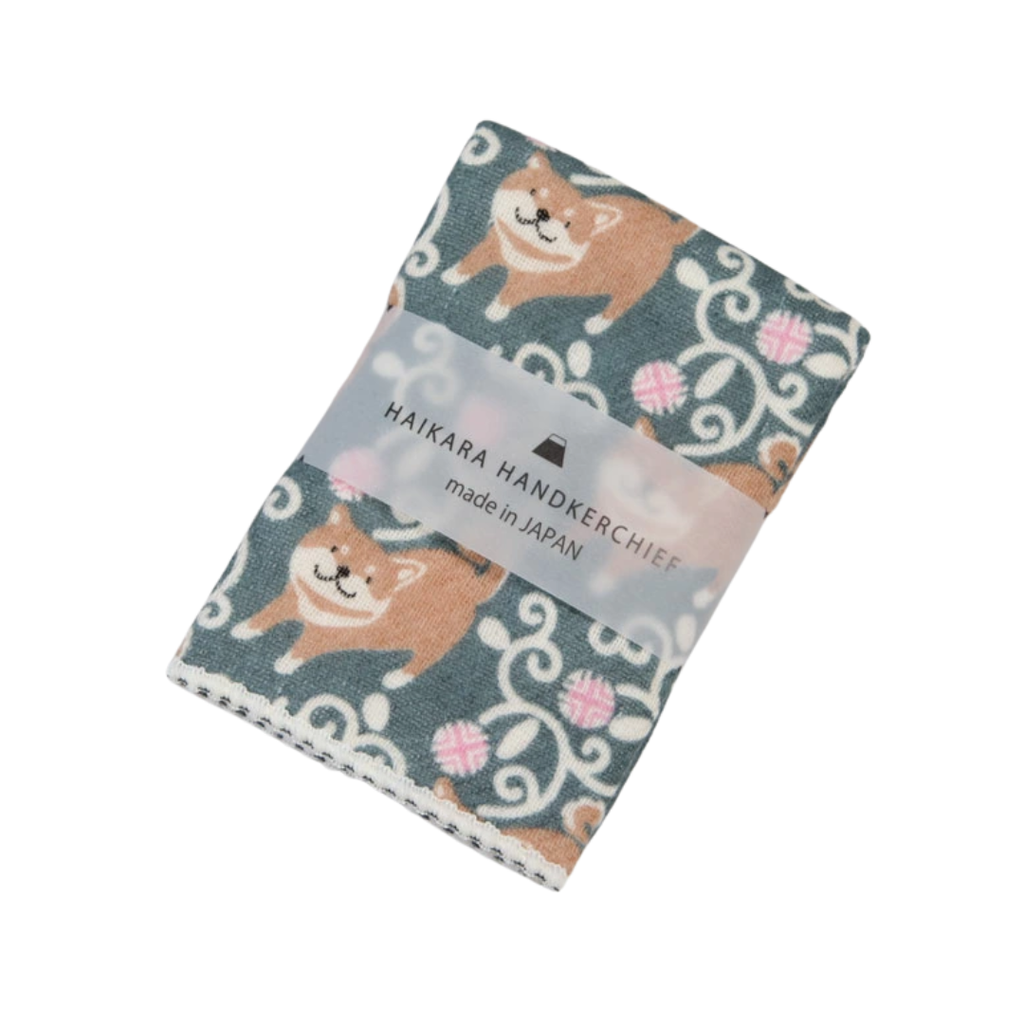 Kontex - Made in Japan - Haikara Cotton Handkerchief - Shiba Inu (Green)