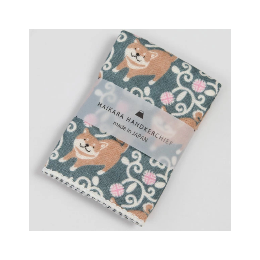 Kontex - Made in Japan - Haikara Cotton Handkerchief - Shiba Inu (Green)