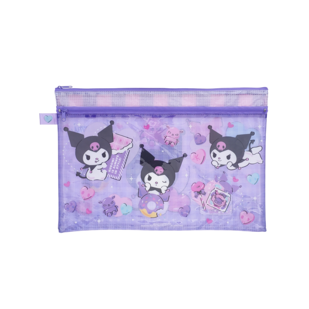 Sanrio - Kuromi - F4 Double Zipper PVC Mesh Bag