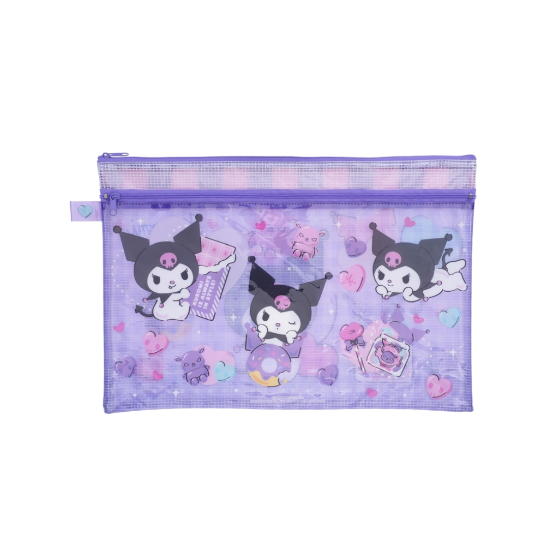 Sanrio - Kuromi - F4 Double Zipper PVC Mesh Bag
